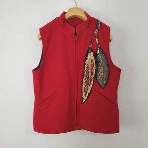 vVntage Coloratura Red 100% Wool Feather design Vest